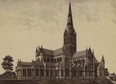 Cathédrale de Salisbury, vue du nord-est (lithographie) - English School