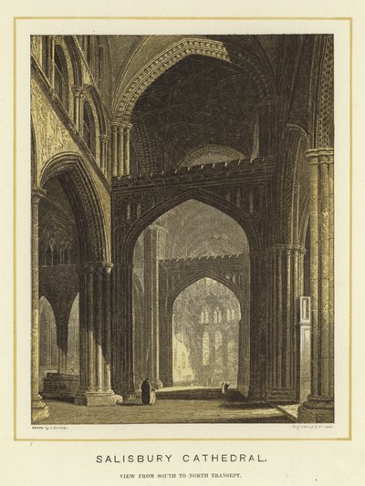Cathédrale de Salisbury, vue du sud au transept nord - English School
