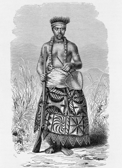 Guerrier samoan en vêtements tapa, de 