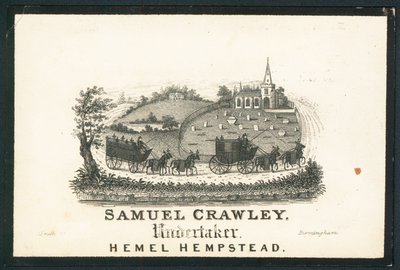 Samuel Crawley, entrepreneur de pompes funèbres, carte de visite - English School