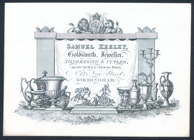 Samuel Keeley, orfèvre, bijoutier, argentier et coutelier, carte de visite - English School
