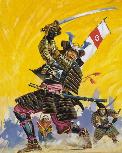 Guerriers samouraïs (gouache sur papier) - English School