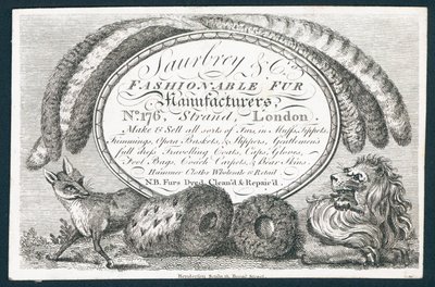 Saubry & Co, fabricants de fourrures à la mode, carte de visite - English School