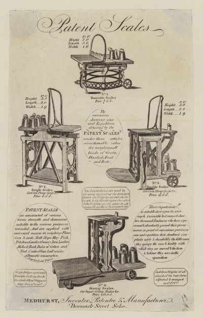 Fabricant de balances, Medhurst, carte de visite - English School