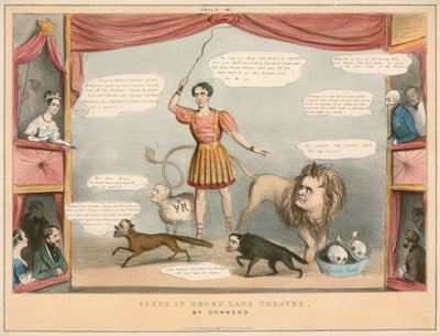 Scène du théâtre de Drury Lane, Londres; dessin animé - English School