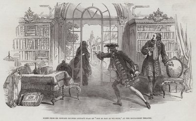 Scène de la pièce de Sir Edward Bulwer Lytton "Not So Bad As We Seem," au théâtre Haymarket (gravure) - English School