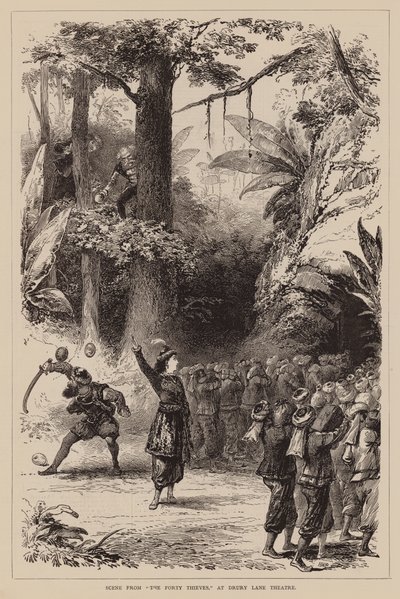 Scène de "The Forty Thieves", au théâtre de Drury Lane (gravure) - English School