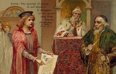Scène du Marchand de Venise de William Shakespeare (lithographie couleur) - English School