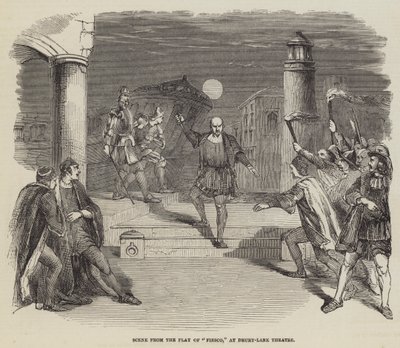 Scène de la pièce "Fiesco," au théâtre Drury-Lane - English School