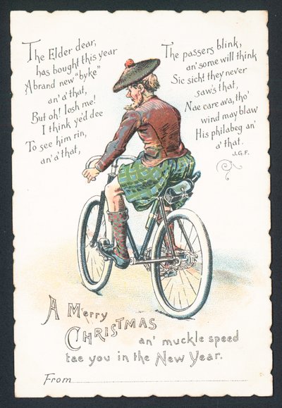 Écossais à vélo, Carte de Noël - English School