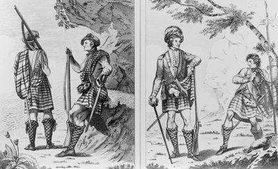Soldats écossais des Highlands et un officier et sergent des Highlands - English School