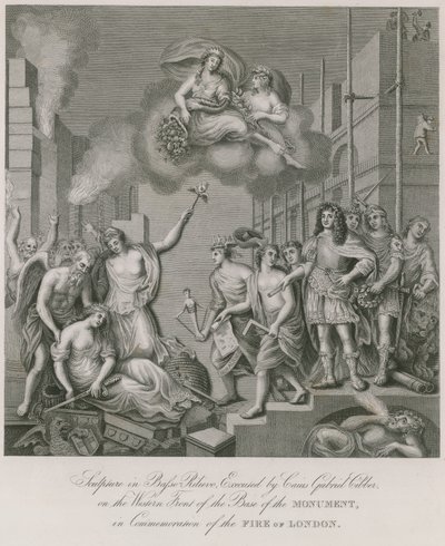 Sculpture en bas-relief sur le front occidental de la base du Monument (gravure) - English School