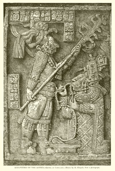 Sculptures des Aztèques - Linteau de Lorillard (gravure) - English School