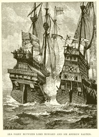 Combat naval entre Lord Howard et Sir Andrew Barton - English School