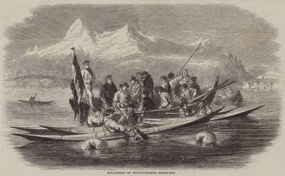 Pêche au phoque à Kingigtorssuak, Groenland (gravure) - English School