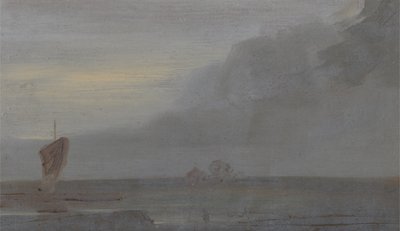 Paysage marin avec bateaux : Soir, précédemment attribué à J.M.W. Turner (1775-1851) et aussi attribué à Peter de Wint (1784-1849), 1810-20 - English School