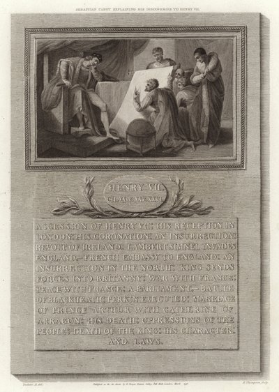 Sebastian Cabot expliquant ses découvertes à Henri VII - English School