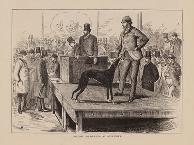 Vente de lévriers chez Aldridge (gravure) - English School