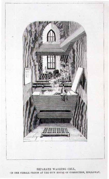 Cellule de lavage séparée dans la prison pour femmes à la City House of Correction, Holloway, extrait de 