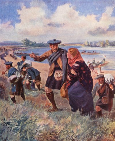 Colons de Kildonan arrivant à la rivière Rouge, Manitoba - English School