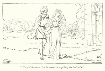 Beatrice déplore la disgrâce de Hero à Benedick (gravure) - English School