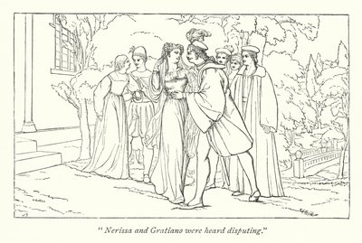 Portia se révélant comme les prétendus Docteurs en Droit (gravure) - English School