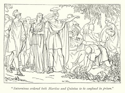 Titus Andronicus de Shakespeare; Martius et Quintus arrêtés pour le meurtre de Bassianus - English School