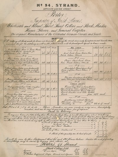 Liste de chemises, n° 94 Strand - English School