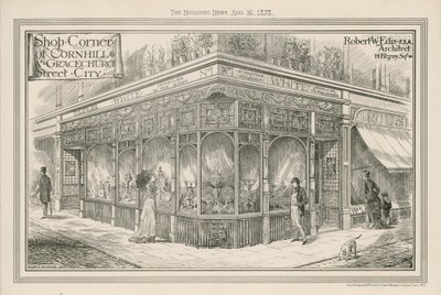 Boutique au coin de Cornhill et Gracechurch Street, City, Londres - English School