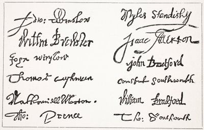 Signatures des Pères Pèlerins, illustration de Hutchinsons Story of the British Nation, c.1923 - English School