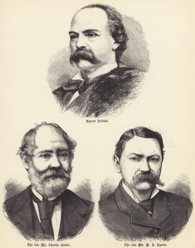 Signor Salvini, feu Mr Charles Reade, feu Mr H J Byron (gravure) - English School
