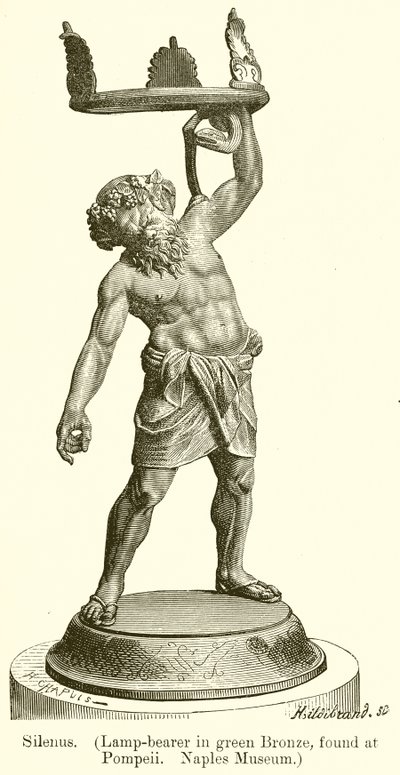 Silenus. (Porte-lampe en bronze vert, trouvé à Pompéi. Musée de Naples) (gravure) - English School