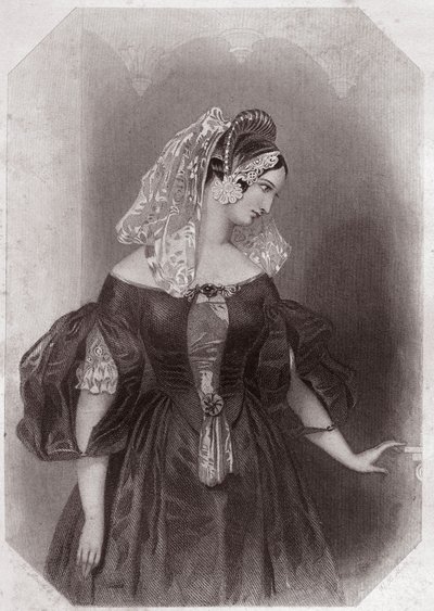Silvia (Les Deux Gentilshommes de Vérone) dans - « Galerie des femmes de Shakespeare, collection de quarante-cinq portraits sérieux par les premiers artistes de Londres, enrichie de notices critiques et littéraires » vers 1838 - de « Galerie des femmes de  - English School