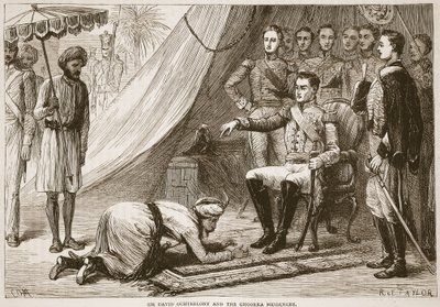 Sir David Ochterlony et le messager Ghoorka, illustration de Cassells Illustrated History of India par James Grant, pub. 1879 - English School