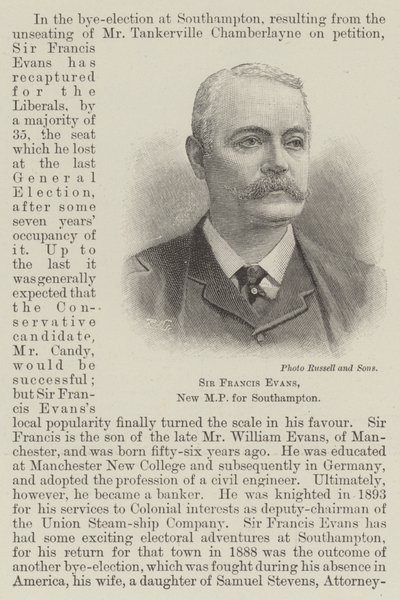 Sir Francis Evans, nouveau député de Southampton (gravure) - English School