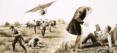 Le cocher de Sir George Cayley pilote un avion en 1852 - English School