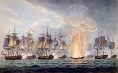 Action de Sir Graham Moore au large du cap Saint-Mary, 5 octobre 1804, de The Naval Chronology of Great Britain, par J. Ralfe - English School
