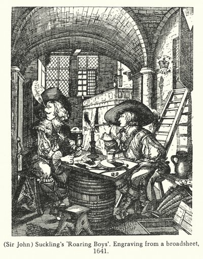 Les "Roaring Boys" de Sir John Suckling (gravure) - English School