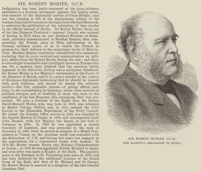 Sir Robert Morier, GCB, ambassadeur de Sa Majesté en Russie (gravure) - English School