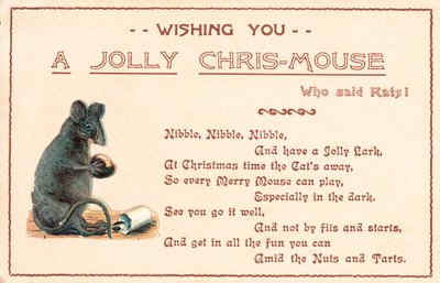Souris grise assise, carte de Noël - English School