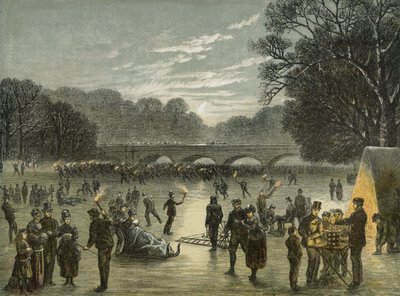 Patinage à Hyde Park, Londres, vers 1850 - English School