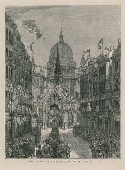 Croquis de Fleet Street regardant vers Ludgate Hill - English School