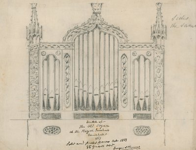 Croquis du vieil orgue aux jardins royaux (jardins de Vauxhall, Londres) - English School