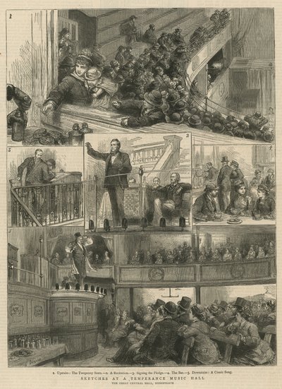 Croquis à une salle de musique de tempérance, The Great Central Hall, Bishopsgate - English School