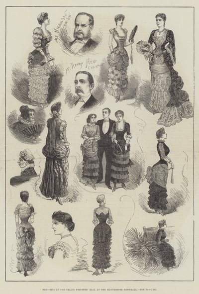 Croquis au bal des imprimeurs de calicot à la mairie de Manchester (gravure) - English School