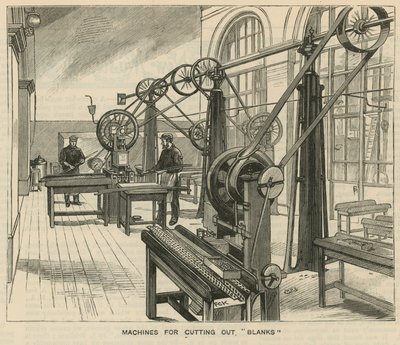 Croquis à la Monnaie Royale, Tower Hill; machines pour découper les flans - English School
