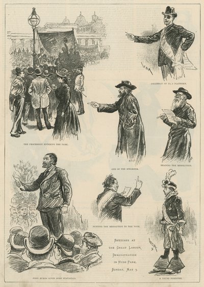 Croquis de la grande manifestation ouvrière à Hyde Park, dimanche 3 mai 1891 - English School
