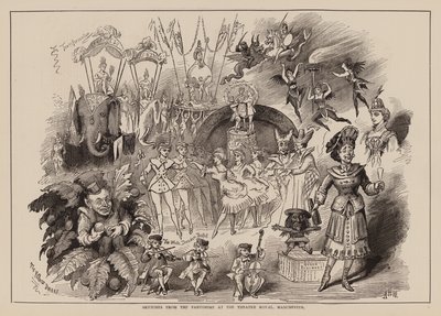 Sketches from the Pantomime at the Theatre Royal, Manchester (gravure) - English School