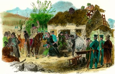 Conditions sociales en Irlande en 1848 expulsion des paysans (illustration london news du 16 décembre 1848) - English School