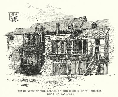 Vue sud du palais des évêques de Winchester, près de St Saviour